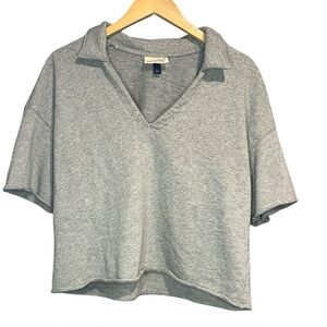 100% Cotton Cutoff Cropped Collared Sweatshirt